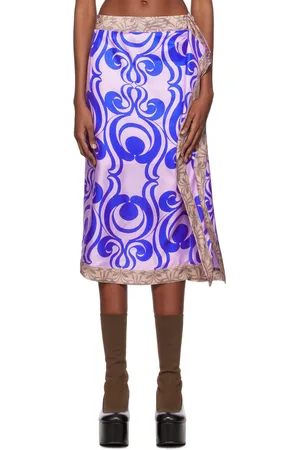 DRIES VAN NOTEN Jupe midi drapée bleu et mauve