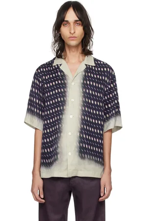 DRIES VAN NOTEN Chemise bleu marine à motif graphique