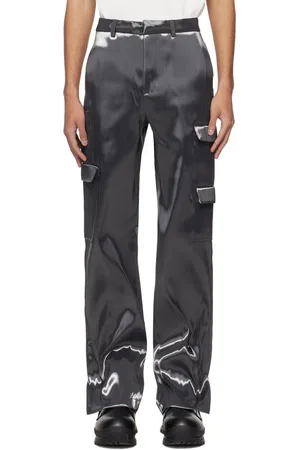 HELIOT EMIL Pantalon cargo gris en satinette lustrée à effet métallisé