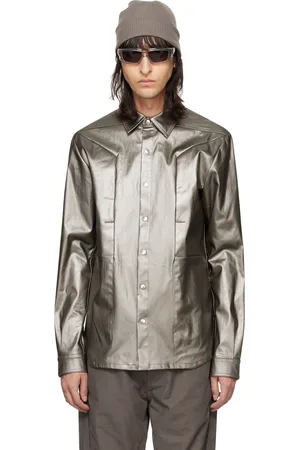 Rick Owens Chemise gris acier en denim à poches passepoilées