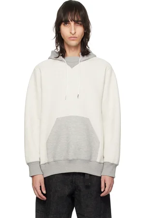 SACAI Pull à capuche blanc cassé à cordon coulissant