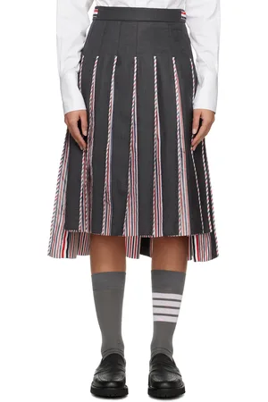 Thom Browne Jupe midi grise à rayures tricolores