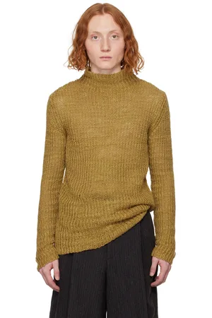 DRIES VAN NOTEN Col roulé brun clair en tricot côtelé