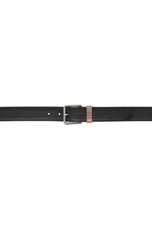 Paul Smith Ceinture noire en cuir à patte à rayures emblématiques
