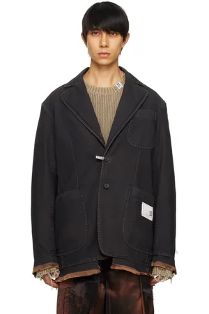Maison Mihara Yasuhiro Veston noir en denim à bords effilochés