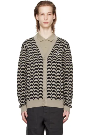 Fred Perry Cardigan taupe et noir à motif chevronné en tricot jacquard