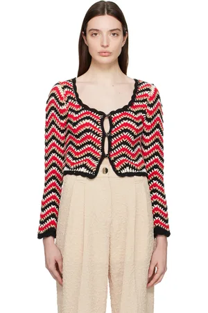 Ganni Cardigan rouge à motif chevronné