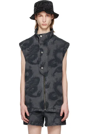 Feng Chen Wang Veste noire en denim à motif graphique
