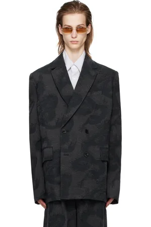 Feng Chen Wang Veston noir en denim à motif graphique