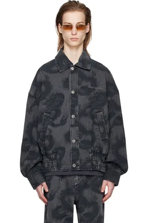 Feng Chen Wang Blouson noir en denim à motif graphique