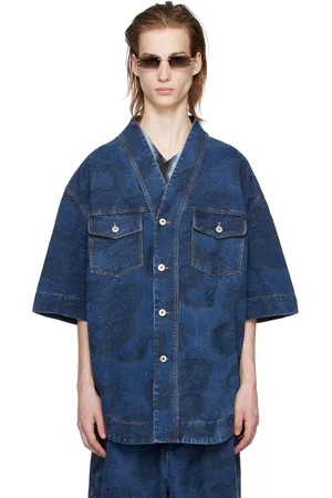 Feng Chen Wang Chemise bleue en denim à motif graphique