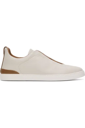 Ermenegildo Zegna Baskets Triple Stitch blanc cassé en cuir de cerf