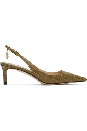 Tom Ford Chaussures à petit talon kaki en cuir gaufré façon croco à bride arrière