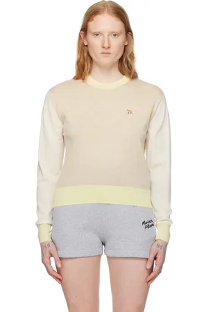 Maison Kitsuné Pull beige et vert à logo de renard