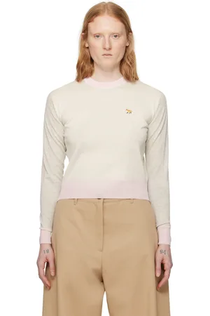 Maison Kitsuné Pull taupe et rose à logo de renard