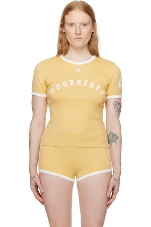 Courrèges T-shirt jaune à garnitures contrastantes