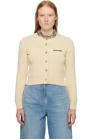 Palm Angels Cardigan blanc cassé à logo brodé