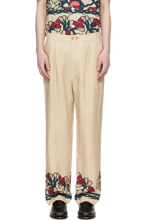 BODE Pantalon beige à motif graphique aux revers