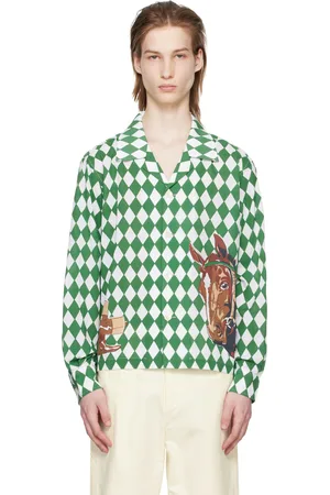 BODE Chemise vert et blanc à motif argyle et à images