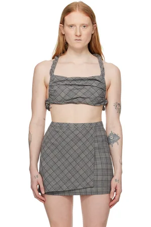 Ganni Camisole grise à carreaux