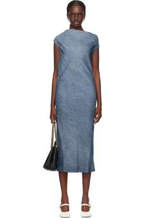 Bottega Veneta Robe midi bleu marine et blanc à image imprimée