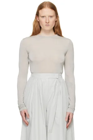 AMOMENTO T-shirt à manches longues semi-transparent gris