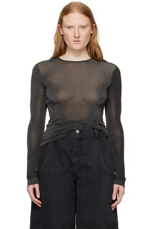 AMOMENTO T-shirt à manches longues semi-transparent noir