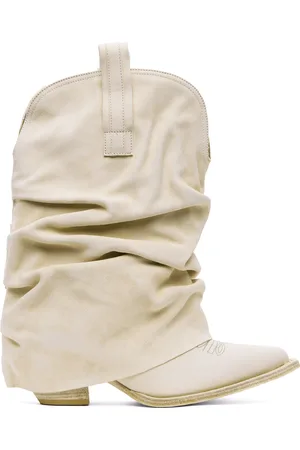 R13 Bottes de cowboy hauteur mi-mollet blanc cassé exclusives à SSENSE
