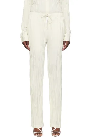 Helmut Lang Pantalon de détente blanc cassé en satin froissé