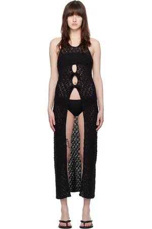 Holzweiler Robe longue Wou noire en pointelle de fil de bandelette