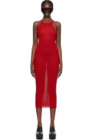Rick Owens Robe midi rouge en jersey côtelé