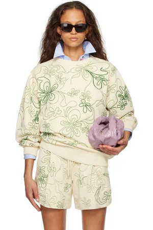 DRIES VAN NOTEN Pull molletonné blanc cassé à motif fleuri brodé