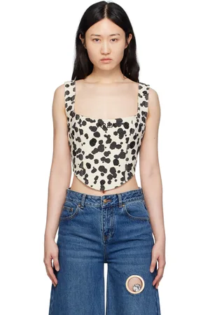 AREA Débardeur blanc cassé en denim à motif dalmatien