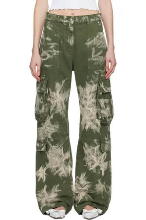 Msgm Pantalon cargo vert en denim à motif tie-dye