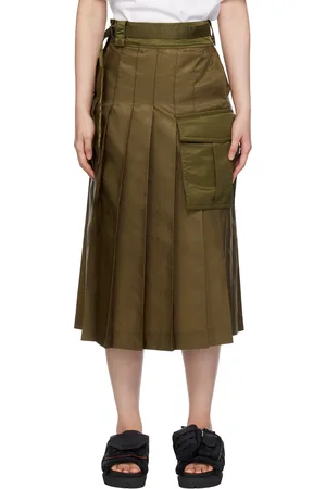 SACAI Jupe midi kaki à plis