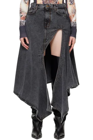 Y / PROJECT Jupe midi noire en denim à découpe