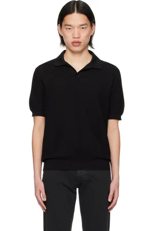 Ermenegildo Zegna Polo noir à garnitures en tricot côtelé