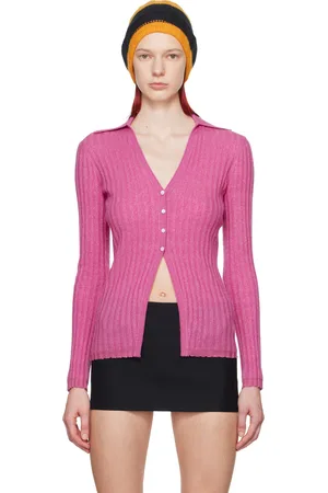 Guest In Residence Cardigan rose en tricot côtelé