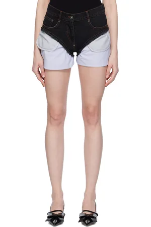 pushBUTTON Short étagé noir en denim