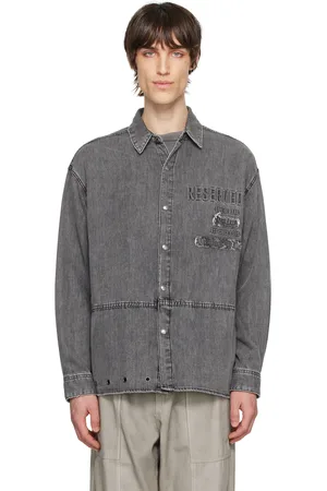 Izzue Chemise noire en denim à logo et texte brodés