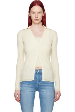 Guest In Residence Cardigan blanc cassé en tricot côtelé
