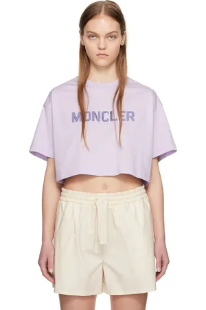 Moncler T-shirt mauve à logo à paillettes