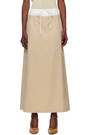DRIES VAN NOTEN Jupe midi beige à cordon coulissant