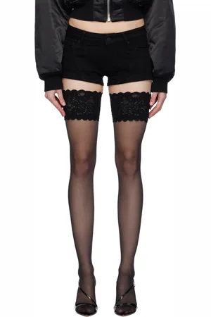 MUGLER Short noir en denim à taille basse