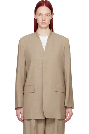 Auralee Veston sans col taupe
