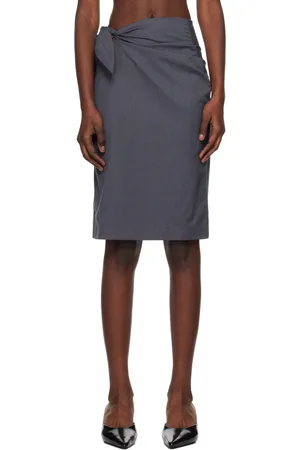 REMAIN Birger Christensen Jupe midi grise en tissu de costume à sangles à nouer