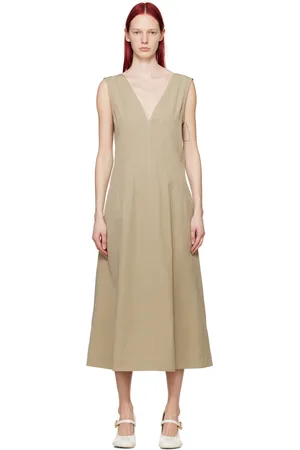 Bottega Veneta Robe longue beige à col plongeant