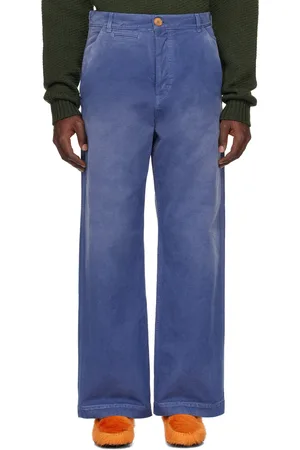 Marni Pantalon bleu en canevas surteint