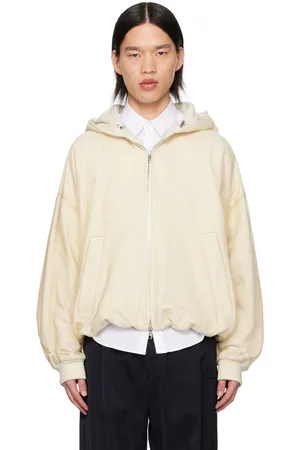 WOOYOUNGMI Pull à capuche blanc cassé à empiècement superposé
