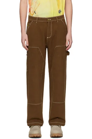 KIDSUPER STUDIOS Pantalon brun à piqûres contrastantes